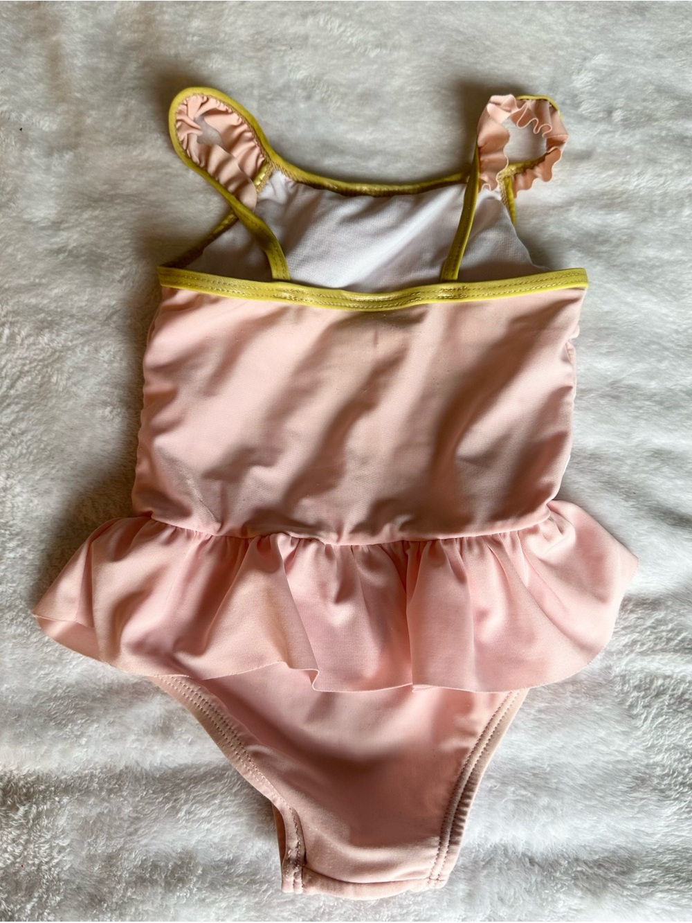 Revolution Pink One-Piece Swimsuit with Yellow Trim and Ruffle